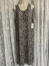 Joyspun Women 2X 18W-20W Sleeveless Knit Midi Chemise, White Animal Print