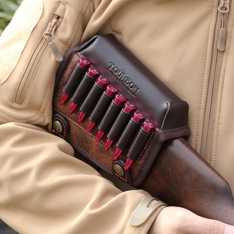 Leather Rifle Stock Cheek Riser & Shell Holder | eBay