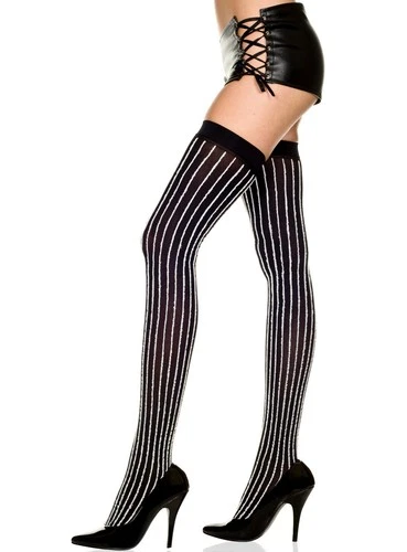 sexy MUSIC LEGS textured FURRY vertical STRIPED opaque THIGH hi HIGHS stockings