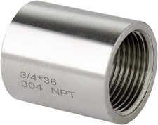 304 Stainless Steel Pipe Coupling Fitting, 3/4" X 3/4" Female Pipe Coup