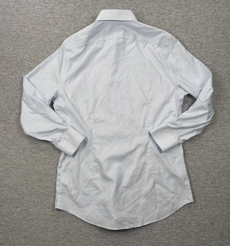 Camisa de Viajero Suitsupply Para Hombre 42/16.5 Etiqueta Azul Blanco Rayas Calce Extra Ajustado Foto 3 de 4