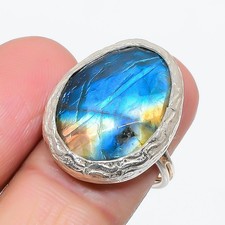 Labradorite Gemstone 925 Sterling Silver Jewelry Ring Size Adjustable B694