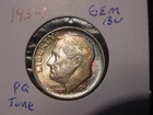 1954 ROOSEVELT DIME GEM BU NICE ORIGINAL PQ TONE BETTER DATE COIN FREE SHIPPING