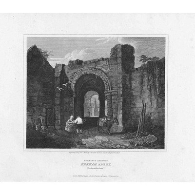 Hexham Abbey, Northumberland, Eingangstor - antiker Druck 1814