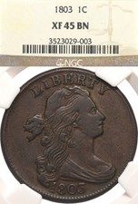 1803 1C NGC XF45 BN Draped Bust Large Cent Copper - Great Planchet and Color