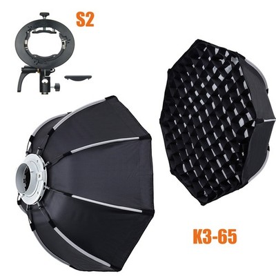 K3-65 65CM Octagonal Portable Bowens Mount Softbox mit Grid + S2 Blitzhalter