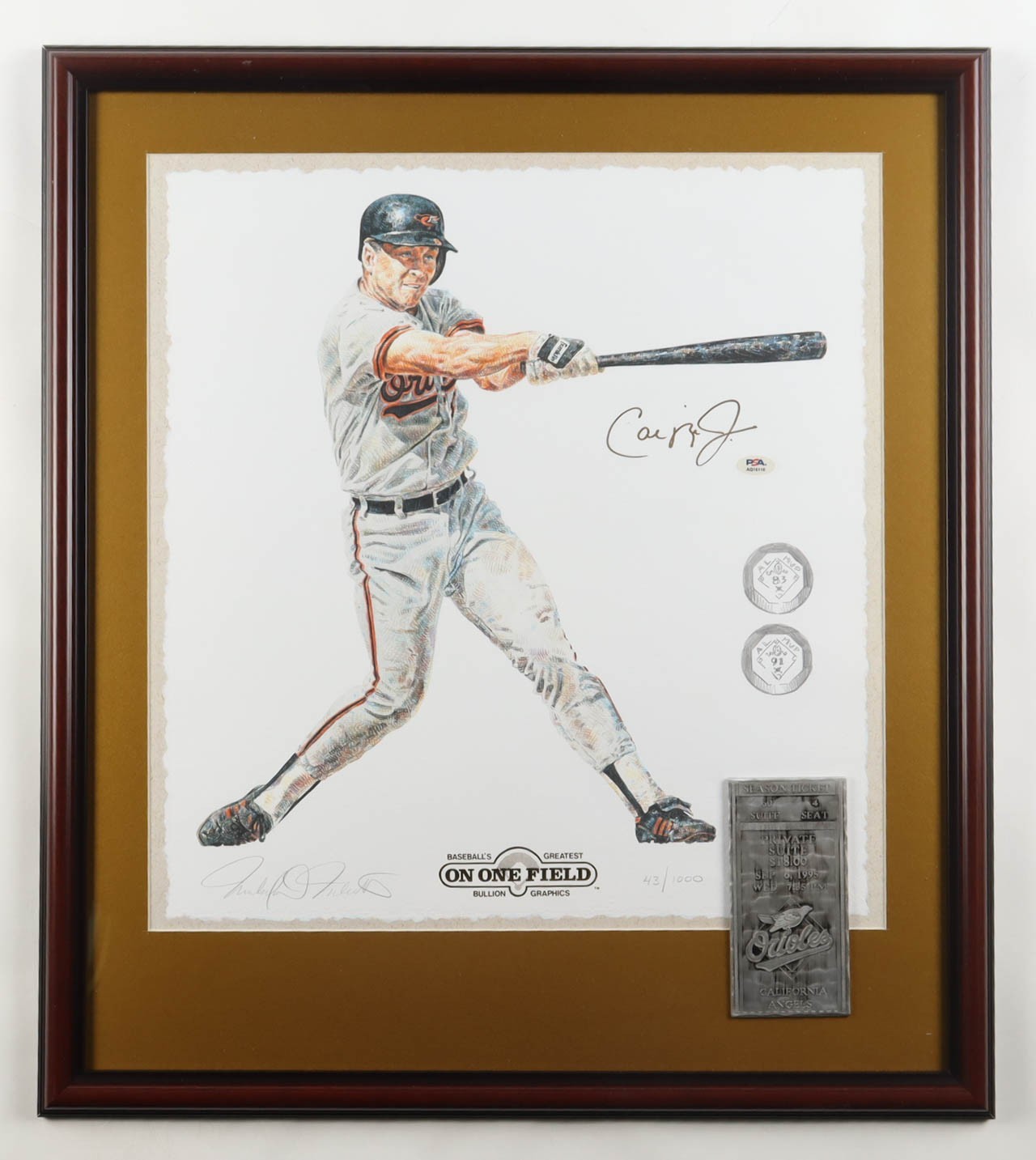 Cal Ripken Jr Signed Michael Mellett Lithograph Framed Orioles LE /1000 PSA