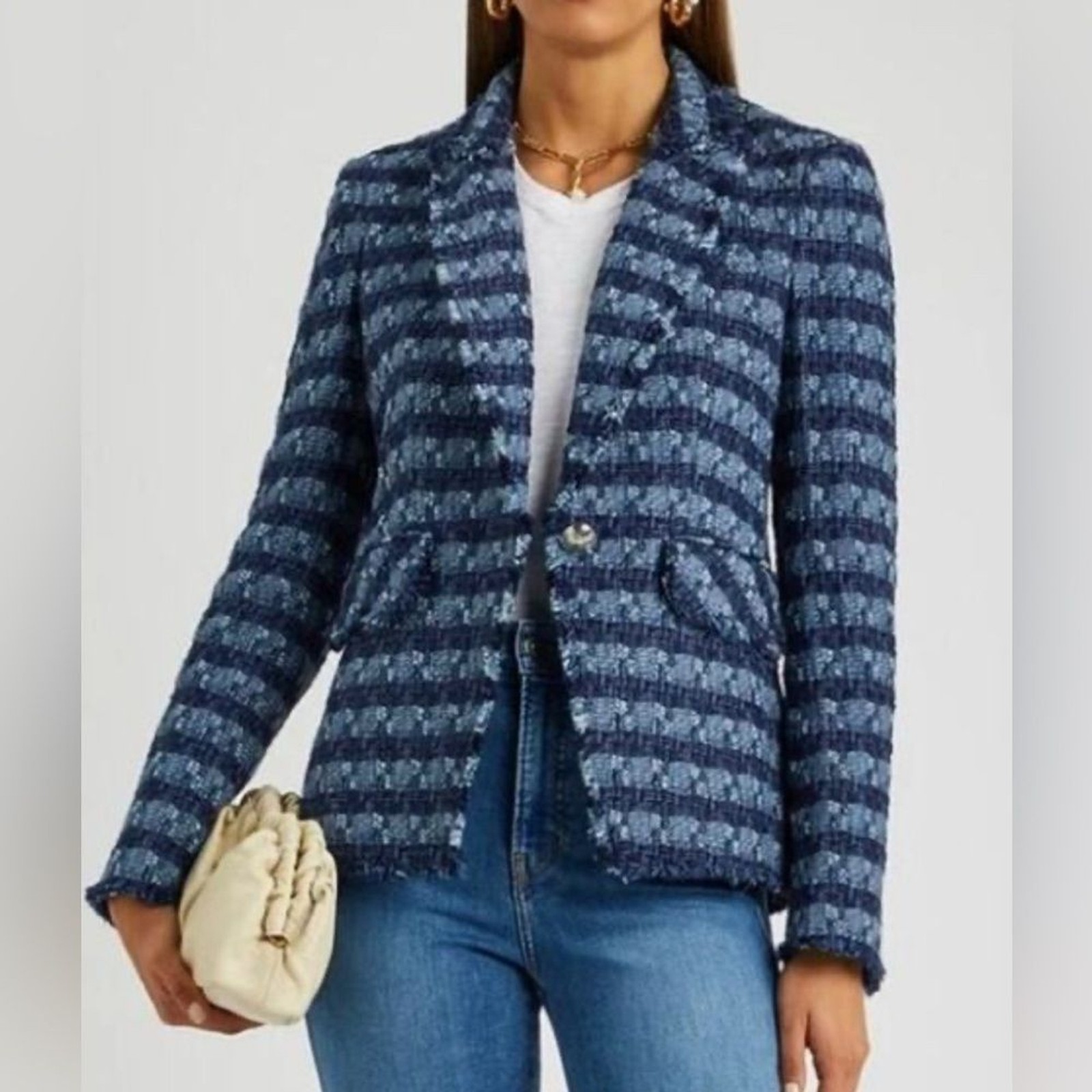 RRP US$798 Veronica Beard Cutaway Tweed Dickey Striped Blazer Jacket