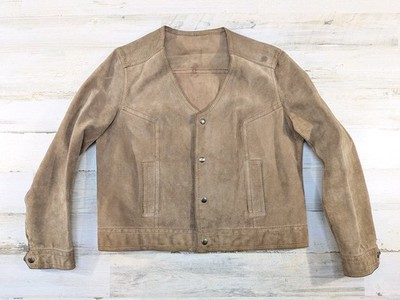 Vintage Brioni Jacket EURO 50 Brown Suede Genuine Leather Snap Buttons Cropped