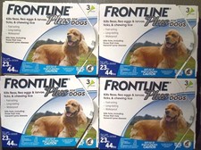 AUTHENTIC FRONTLINE PLUS FOR DOGS 23-44 LBS KILLS TICKS FLEAS EGGS 3 X4 12 DOSES