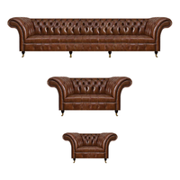 Braune Chesterfield Ledersofas Garnitur Designer Ledercouchen Set 3Tlg