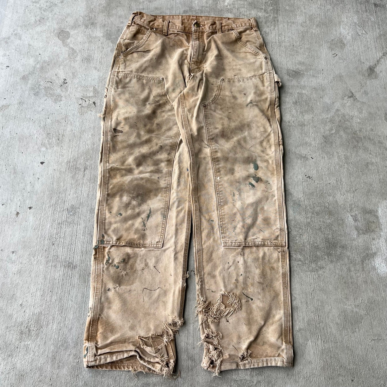 Vintage carhartt brown y2k thrashed double knee work wear carpenter pants