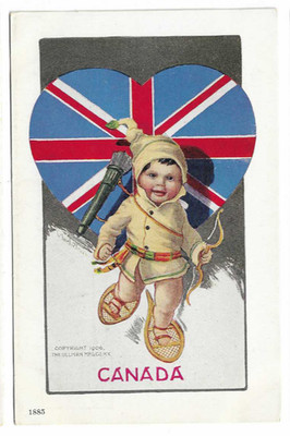 U.S. Künstler gezeichnete Postkarte ''National Cupid'' Serie datiert 1906 KANADA - Flagge