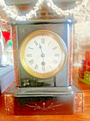 Attractive Antique Slate and Marble Timepiece Mantle Clock in Full Working Order