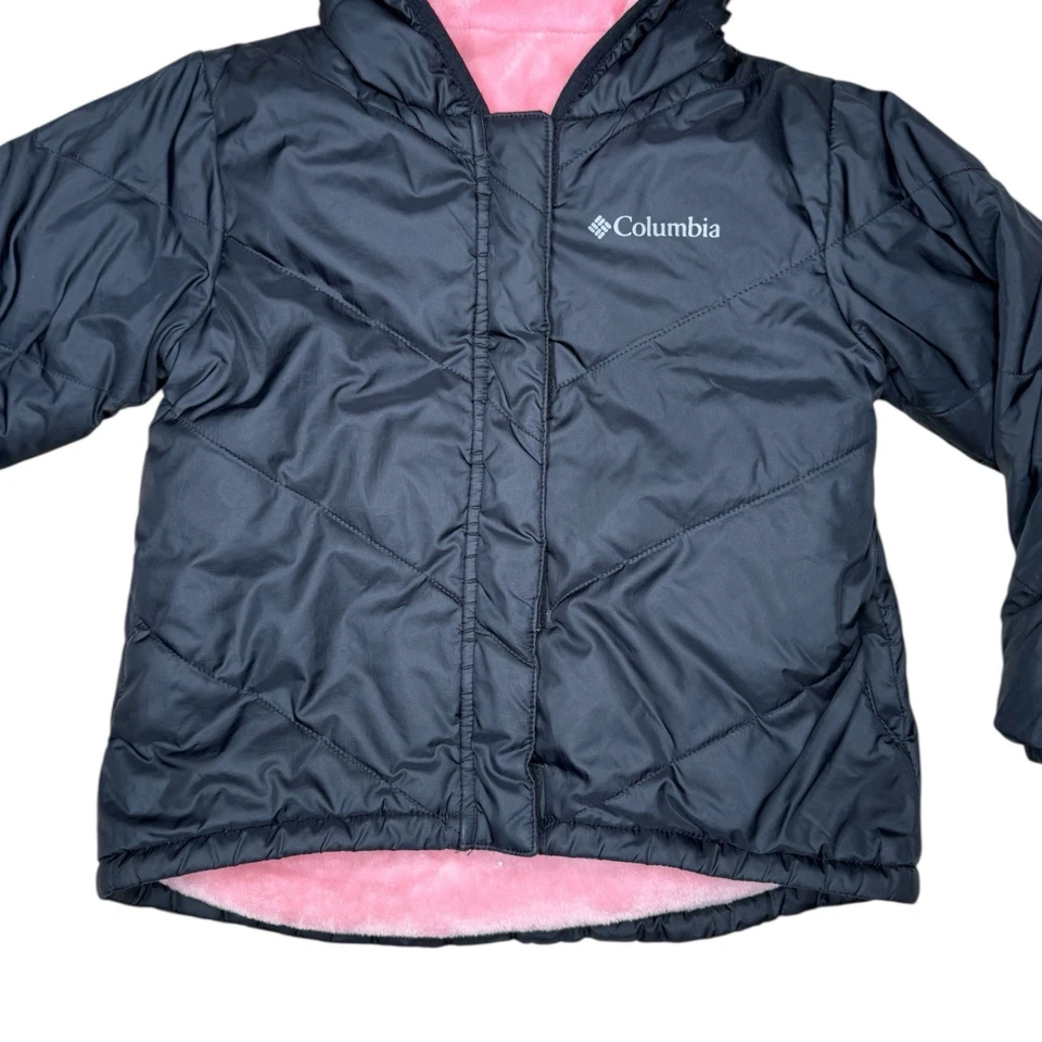 Chaqueta reversible Columbia Big Fir XS 6/6X negra rosa polar con capucha Foto 4 de 4