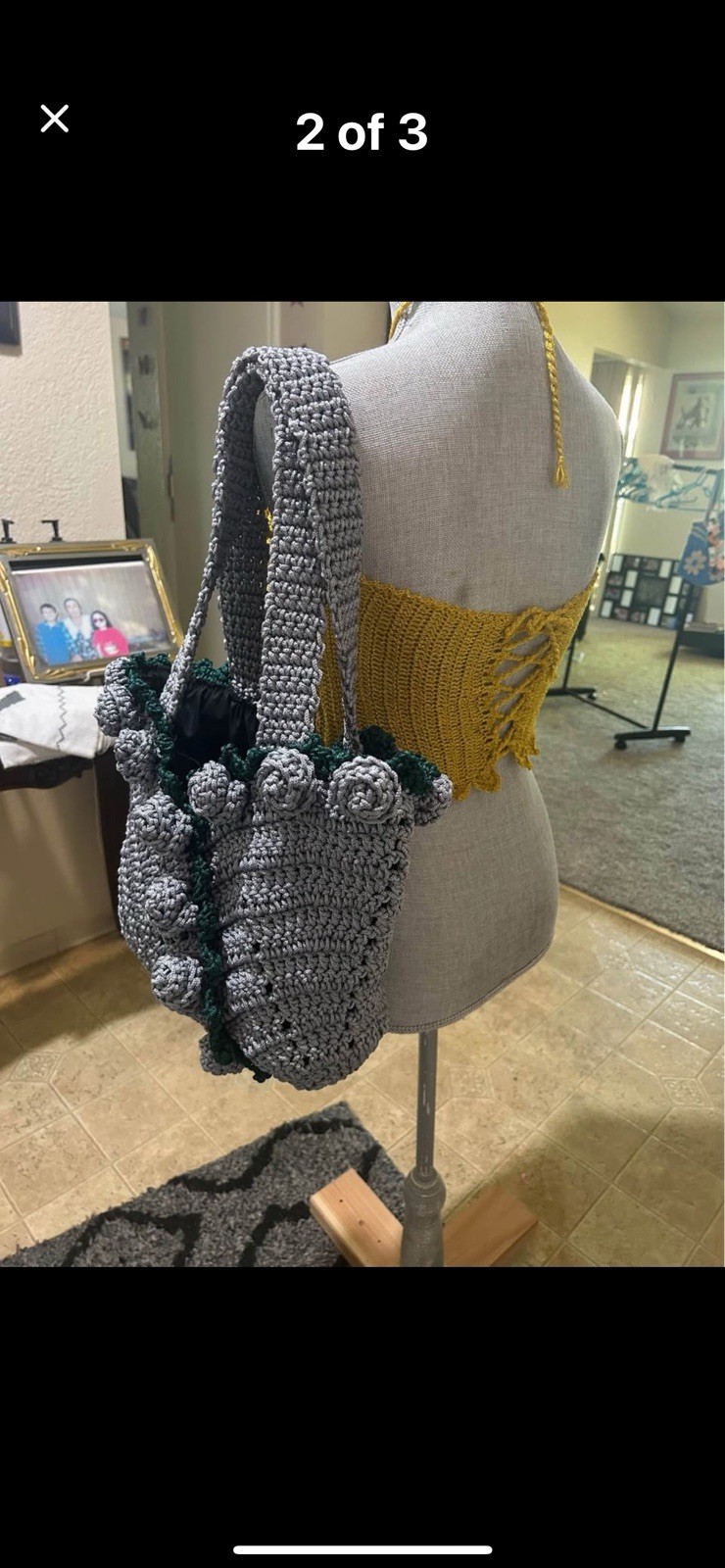 Handmade Crochet Brown Purse with Removable Insert and Wristlet Keychain