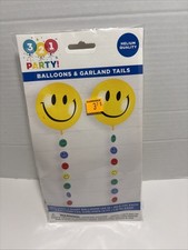 1PK-2 Smiley Face Balloons With Garland Tails New In Package 3 2 1 Party