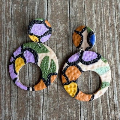 Handcrafted Polymer Clay Art Dangle Drop Earrings Multicolor Asymmetrical