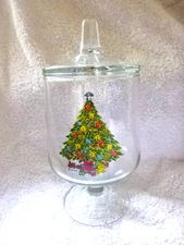 Christmas By Carlton Vintage Christmas  Footed Candy Jar Lid Holiday Decor 1985