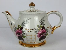 Vintage Ellgreave Ironstone Teapot Wood & Sons England Flowers & Gold Design