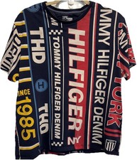 Rare Vintage Tommy Hilfiger Denim Shirt Large All Over Print Double Sided