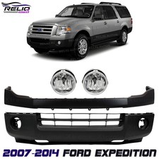 Front Bumper Cover Primed Plastic Fog Lights Kit For 2007-2014 Ford Expedition