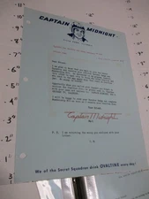 OVALTINE 1957 Captain Midnight TV show premium letter (1) DECODER NO SEAL