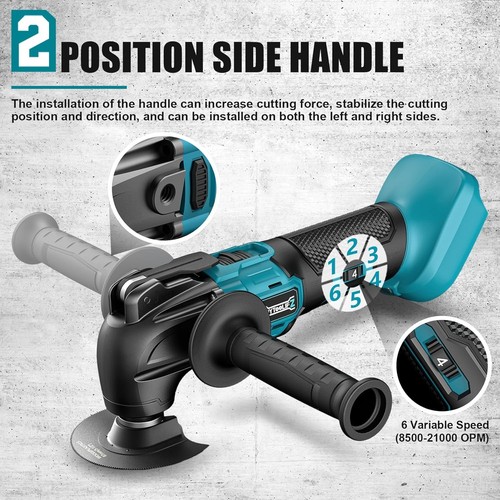 Kit Multiutensile Elettrico Senza Fili Oscillante per Makita Batteria 18V,6 Velocità,Blu - Foto 8 di 9