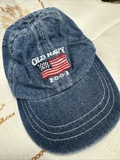 Vintage 2003 Old Navy Blue Denim Baby Baseball Hat Flag 3-6 Mos Cotton American