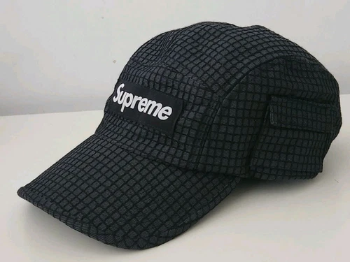 Casquette de camp SS22 Supreme Denim Ripstop chapeau noir rabat poche patch