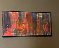 Original Acrylic Abstract Painting Canvas Red Colorful Hand Painted 10 X 20