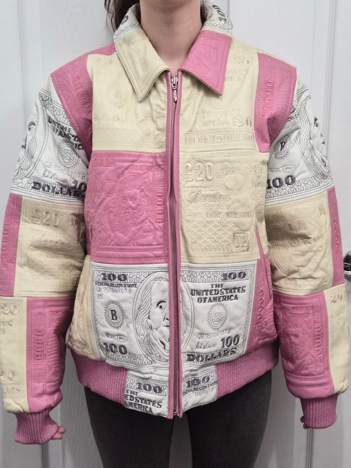 vintage Patchwork leather bomber jacket With Embr… - image 1