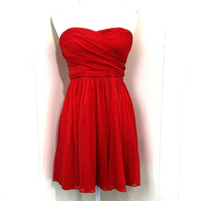 J. Crew Strapless Mini Dress 100% Silk Chiffon Size 6 Bright Orange Silk Dress