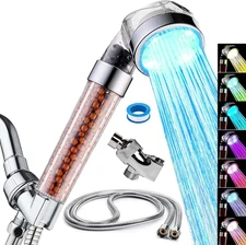 LED Handheld Shower Head Set with Filtration, Automatic 7-Color Changing Shower