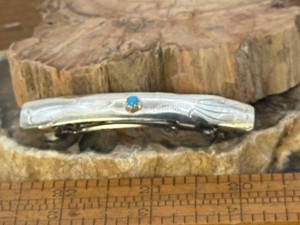 Vintage Navajo Stamped Sterling SIlver Turquoise Barette--2305.25