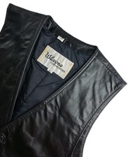 Vintage WILSON Leather Vest Mens 42 Black Genuine Leather Western Biker 80s 90s