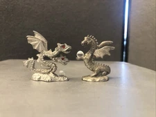 SET OF 2 VINTAGE SPOONTIQUES PEWTER DRAGON FIGURINES  PREOWED
