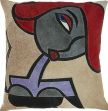 NEW Natural Leather Hide Modern Woman Multicolor 20" x 20" Throw Pillow