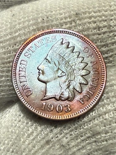 1903 AU  Indian Head Cent,  Nice *Higher Grade* Vintage Coin Red Hue Toned