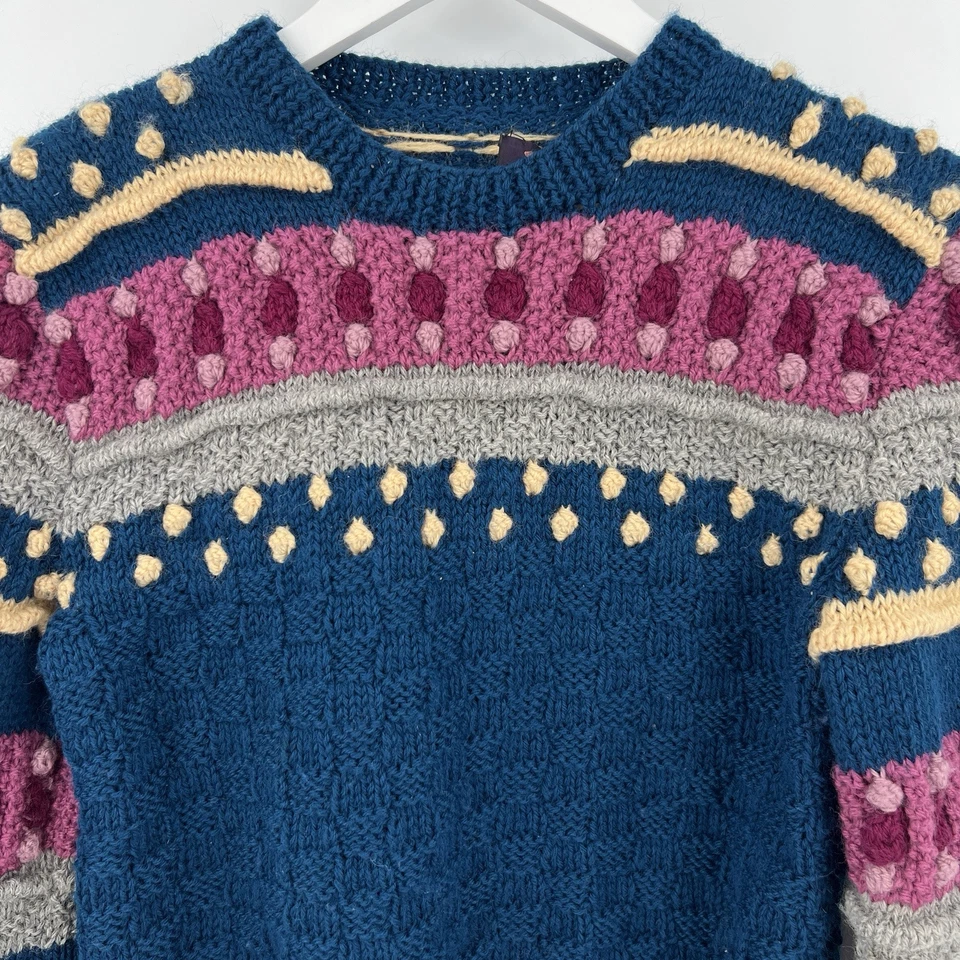 Vintage Retro 100% Pure Wool Knit Pom Pom Sweater Made In Uruguay Size Small - Image 2 of 4