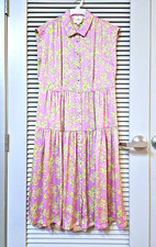 pink/ green floral collar button down tiered dress S urban outfitters earrings