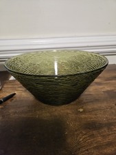 Vintage Avocado Green Anchor Hocking Large Glass 'Soreno' Textured Serving Bowl