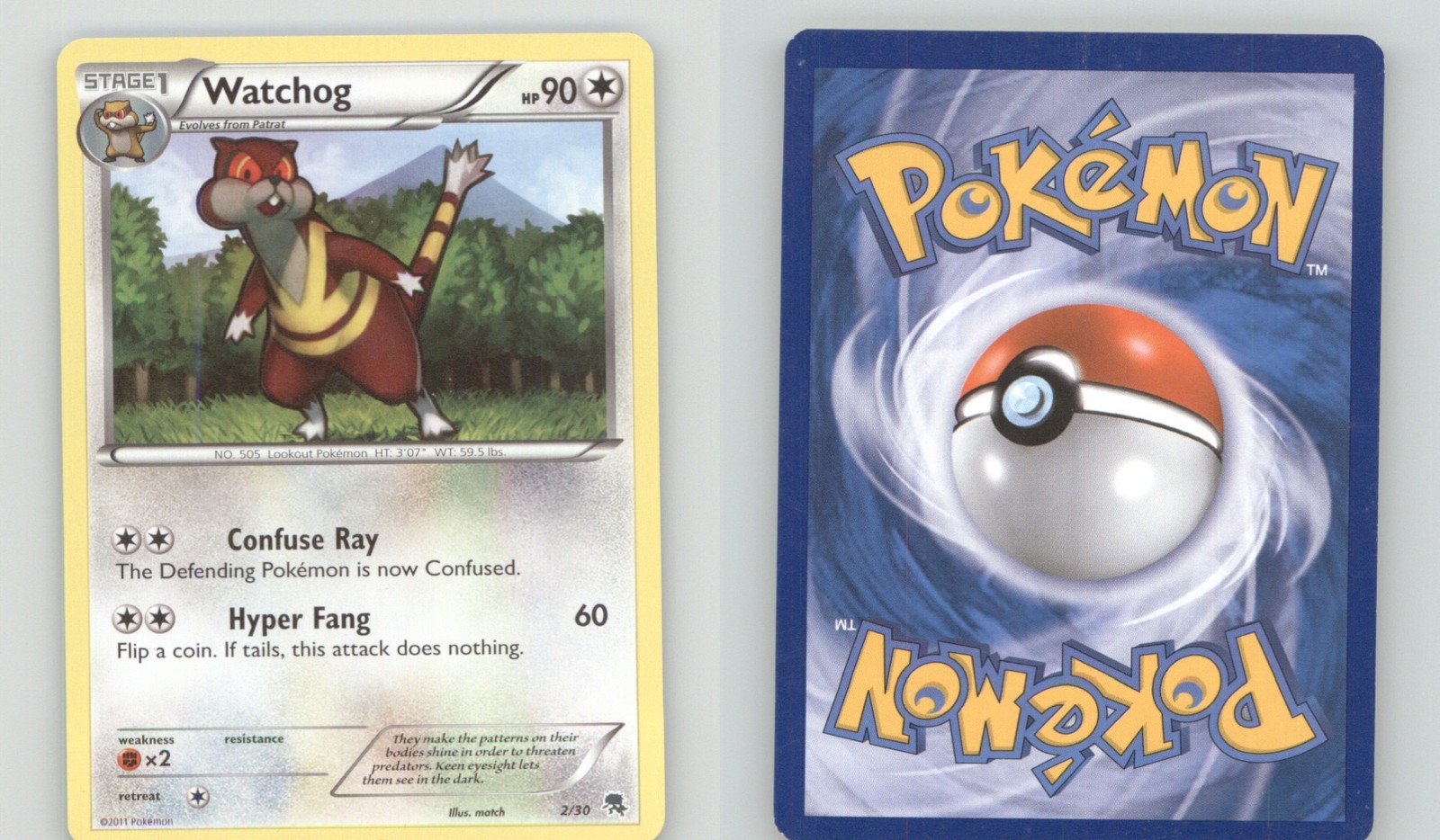 WATCHOG 2/30 COMMON BW TRAINER KIT: EXCADRILL & ZOROARK POKEMON LIGHTLY PLAYED
