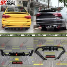 Glossy Black FRP Rear Bumper Lip+Side Splitters Fits Volkswagen VW Passat 16-19