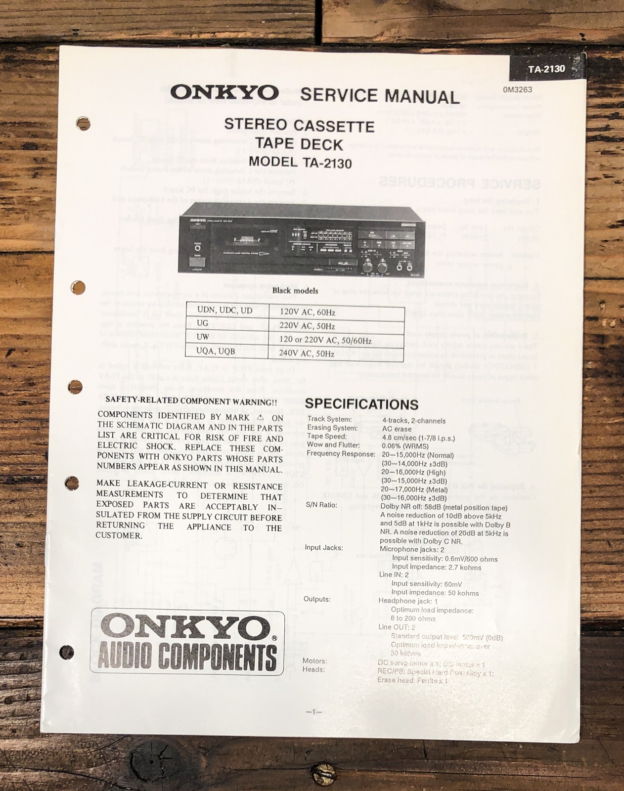 Onkyo TA-2130 Cassette Service Manual *Original*