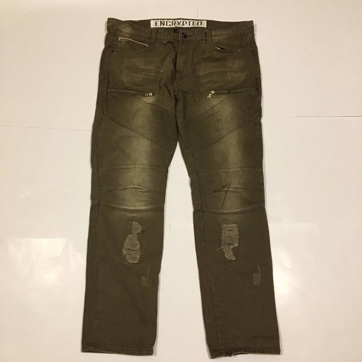Green biker jeans mens sales