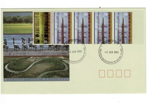 Stamps 1992 Australia Wetlands pair in booklet of 5 on official cachet FDC