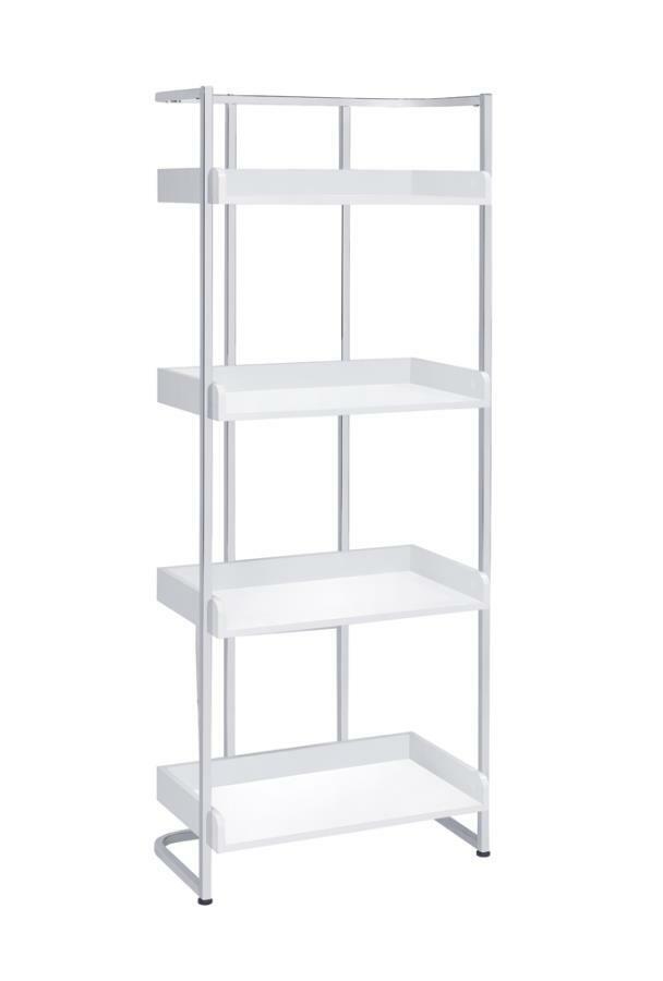 Ember Direct store 4-shelf Bookcase White Gloss Chrome and Max 90% OFF High
