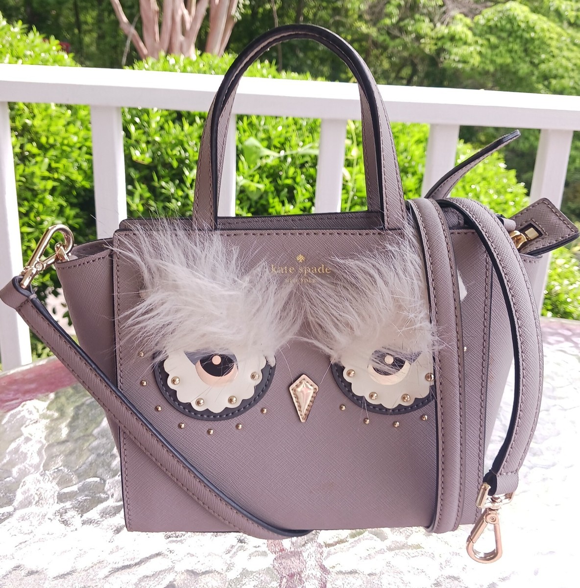 Kate Spade WKRU5677 Gray Star Bright Owl Mini Hadlee Leather