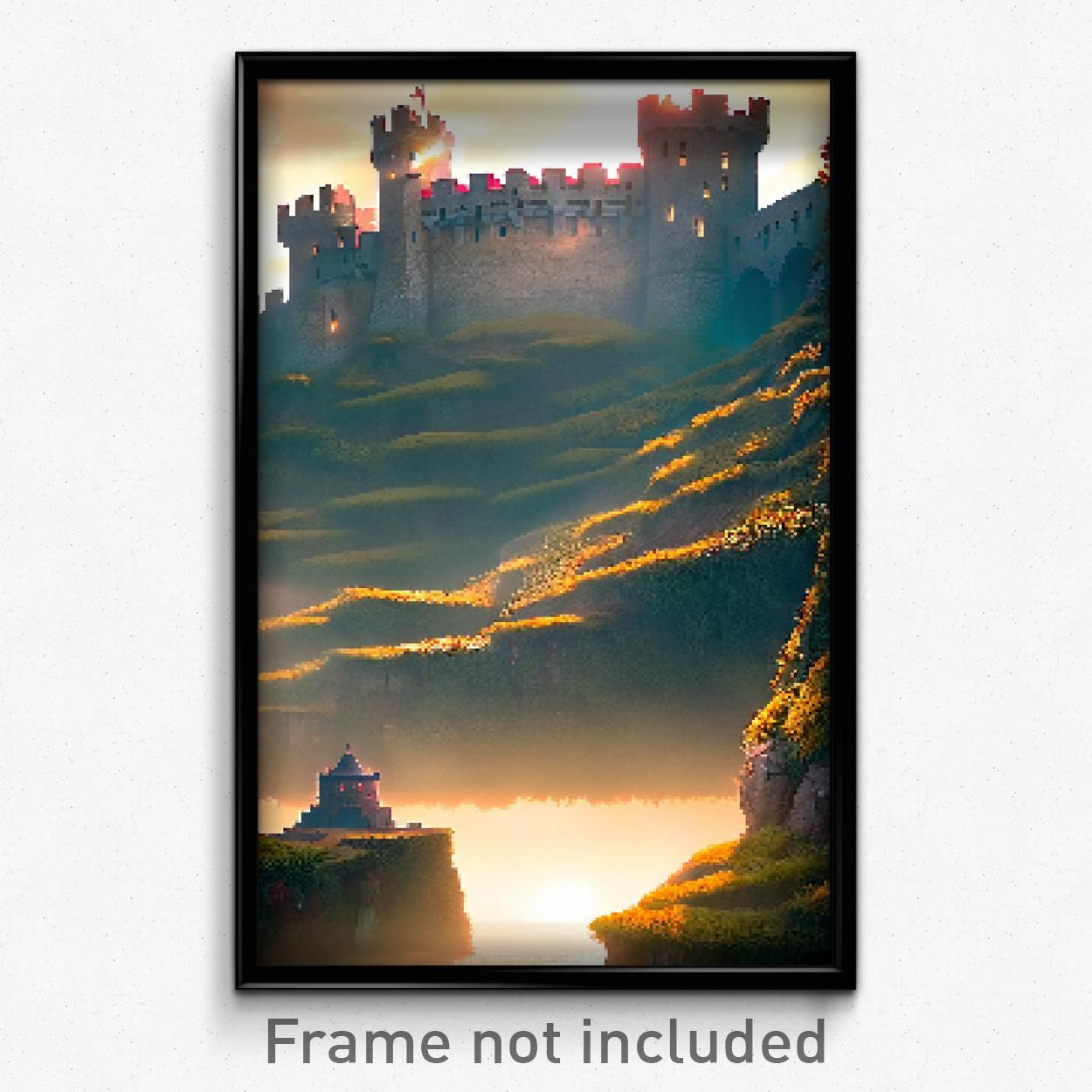 Pixel Art Poster - Upbeat Fortress (8 Bit Psychedelic Trippy Video Game Print)